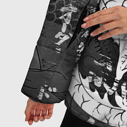 Куртка зимняя женская ЧБ Японский Дракон Dragon Иероглифы, цвет: 3D-черный — фото 2