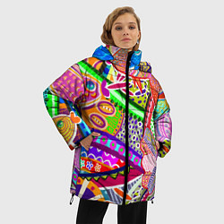 Куртка зимняя женская Разноцветные яркие рыбки на абстрактном цветном фо, цвет: 3D-черный — фото 2
