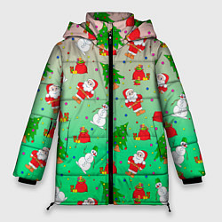 Куртка зимняя женская Новогодний узор елка санта, цвет: 3D-красный