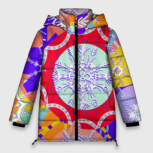 Женская зимняя куртка Яркий абстрактный зимний дизайн из снежинок / 3D-Красный – фото 1