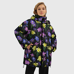 Куртка зимняя женская Ночные ирисы, цвет: 3D-черный — фото 2