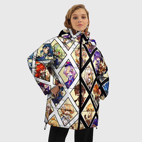 Женская зимняя куртка GENSHIN IMPACT ГЕНШИН ИМПАКТ ВСЕ ПЕРСОНАЖИ / 3D-Черный – фото 3