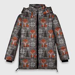Куртка зимняя женская Вязанные лисички, цвет: 3D-красный