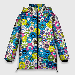 Куртка зимняя женская Takashi Murakami Улыбающиеся цветы, цвет: 3D-черный
