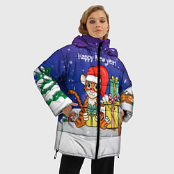 Куртка зимняя женская Новый год 2022 - Тигр с подарками, цвет: 3D-красный — фото 2