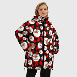 Куртка зимняя женская Злые снеговики в цилиндрах, цвет: 3D-красный — фото 2