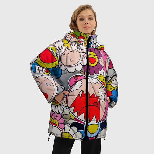 Женская зимняя куртка Takashi Murakami кричащий арт / 3D-Красный – фото 3