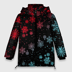 Куртка зимняя женская НЕОНОВЫЕ СНЕЖИНКИ, НОВЫЙ ГОД 2022, цвет: 3D-красный