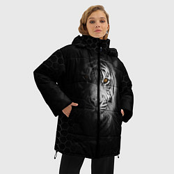Куртка зимняя женская Тигр черно-белый соты, цвет: 3D-черный — фото 2