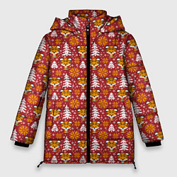 Куртка зимняя женская Милый вязаный тигр, цвет: 3D-красный
