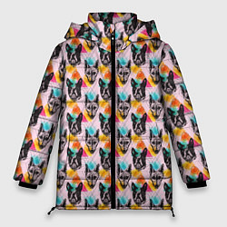Куртка зимняя женская Собаки в красочном дизайне, цвет: 3D-светло-серый