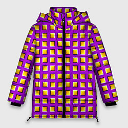 Куртка зимняя женская Фиолетовый Фон с Желтыми Квадратами Иллюзия Движен, цвет: 3D-красный