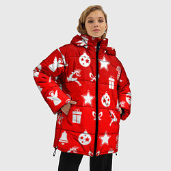 Куртка зимняя женская Новогодний узор красный градиент, цвет: 3D-красный — фото 2