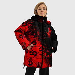 Куртка зимняя женская Death Stranding Отпечаток рук паттерн, цвет: 3D-светло-серый — фото 2