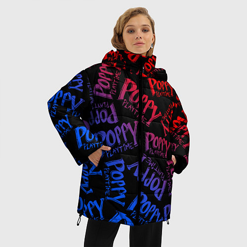 Женская зимняя куртка POPPY PLAYTIME LOGO NEON, ХАГИ ВАГИ / 3D-Светло-серый – фото 3