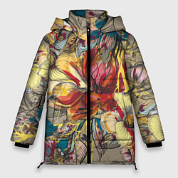 Куртка зимняя женская Очень красивые цветы, цвет: 3D-красный