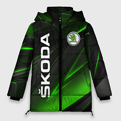 Женская зимняя куртка SKODA GEOMETRY STRIPES GREEN NEON