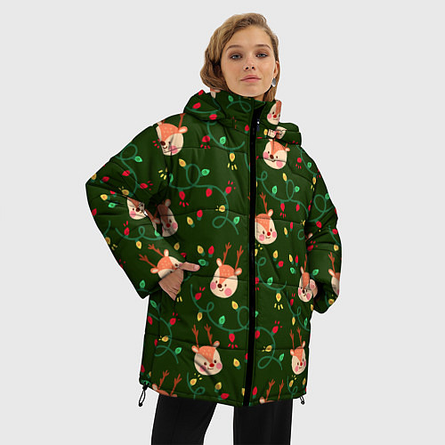 Женская зимняя куртка НОВОГОДНИЙ ОЛЕНЬ GREEN / 3D-Черный – фото 3