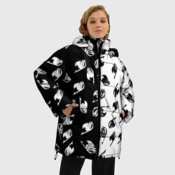 Куртка зимняя женская FAIRY TAIL BLACK WHITE ХВОСТ ФЕИ СИМВОЛЫ ЧЁРНО БЕЛ, цвет: 3D-красный — фото 2