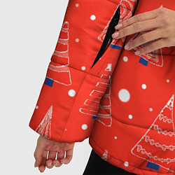 Куртка зимняя женская Контур из белых елочек на красном фоне с синим сне, цвет: 3D-красный — фото 2