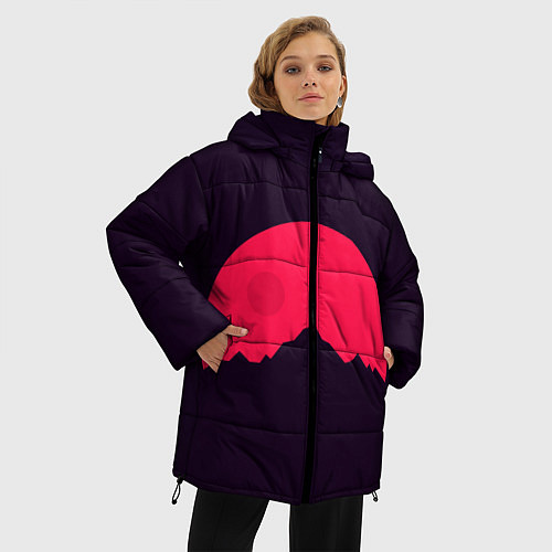 Женская зимняя куртка Красная луна над сумеречными горами / 3D-Черный – фото 3