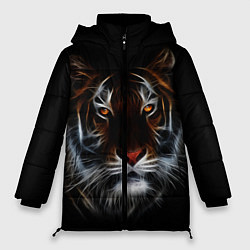Куртка зимняя женская Тигр в Темноте Глаза Зверя, цвет: 3D-черный