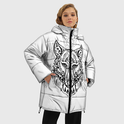 Женская зимняя куртка Волчий портрет / 3D-Черный – фото 3