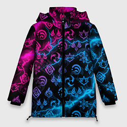 Куртка зимняя женская НЕОНОВЫЕ МОЛНИИ, GENSHIN IMPACT NEON, цвет: 3D-красный