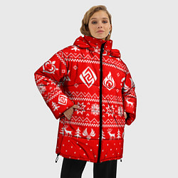 Куртка зимняя женская НОВОГОДНИЙ СВИТЕР GENSHIN IMPACT КРАСНЫЙ, цвет: 3D-красный — фото 2
