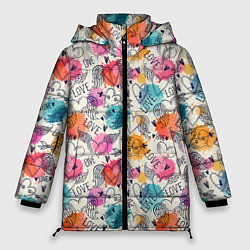 Куртка зимняя женская LOVE красочные кляксы, цвет: 3D-красный