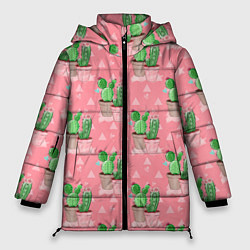 Женская зимняя куртка Кактусы в горшках паттерн