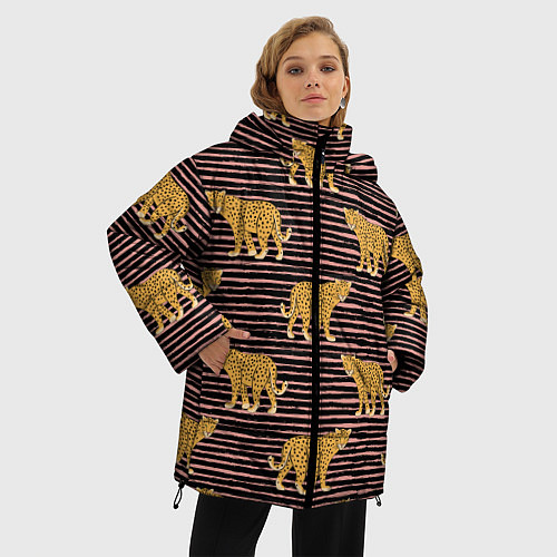 Женская зимняя куртка Леопарды паттерн / 3D-Черный – фото 3
