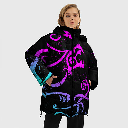 Женская зимняя куртка НЕОНОВЫЙ ДРАКЕН DRAKEN TATTOO / 3D-Черный – фото 3