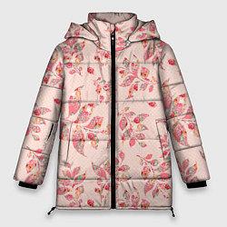 Куртка зимняя женская Нежные цветы и листья, цвет: 3D-красный