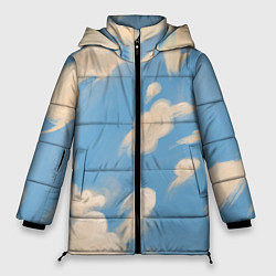 Куртка зимняя женская Рисунок голубого неба с облаками маслом, цвет: 3D-черный