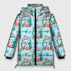 Куртка зимняя женская Дельфины Море, цвет: 3D-красный