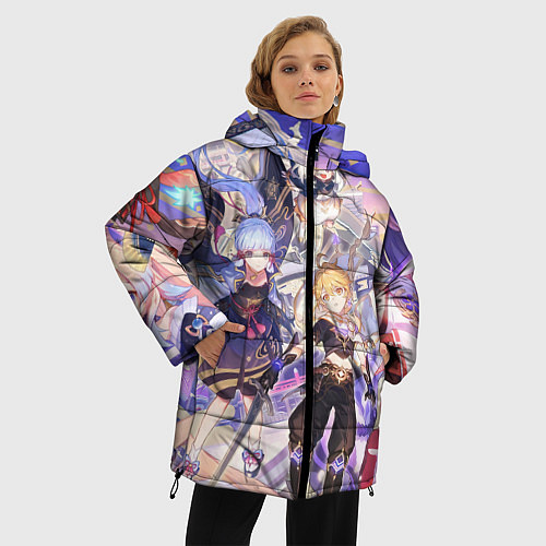 Женская зимняя куртка Genshin Impact - Арка Инадзумы / 3D-Черный – фото 3