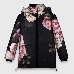 Куртка зимняя женская РОЗЫ И ПИОНЫ, цвет: 3D-черный