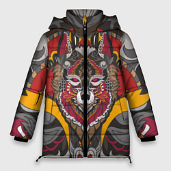 Куртка зимняя женская Этника Волк Узоры, цвет: 3D-светло-серый