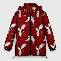 Куртка зимняя женская Восточный узор Журавли, цвет: 3D-красный