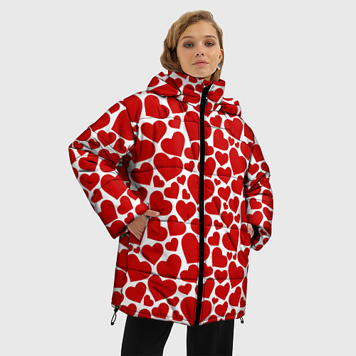 Женская зимняя куртка Красные Сердечки LOVE / 3D-Светло-серый – фото 3