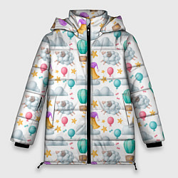 Куртка зимняя женская Спокойной ночи паттерн сон, цвет: 3D-красный