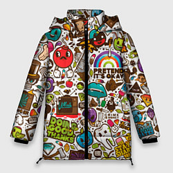 Куртка зимняя женская Смайл рисунки - арт, цвет: 3D-черный