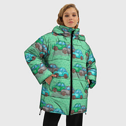 Куртка зимняя женская Детские машинки паттерн, цвет: 3D-красный — фото 2
