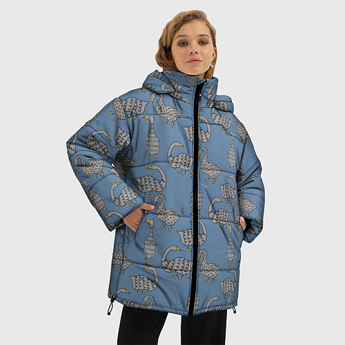 Женская зимняя куртка Графические гуси паттерн / 3D-Светло-серый – фото 3