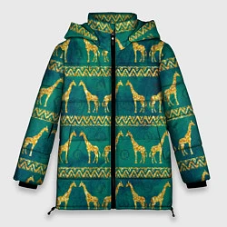 Куртка зимняя женская Золотые жирафы паттерн, цвет: 3D-красный