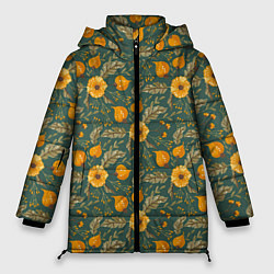 Куртка зимняя женская Желтые цветочки и листья, цвет: 3D-светло-серый