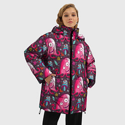 Куртка зимняя женская Пришельцы - осьминоги, цвет: 3D-черный — фото 2