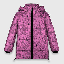 Куртка зимняя женская Узор тюльпанов, цвет: 3D-светло-серый