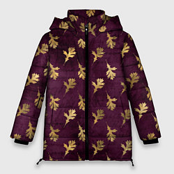 Куртка зимняя женская Золотые листья на бордовом фоне, цвет: 3D-красный
